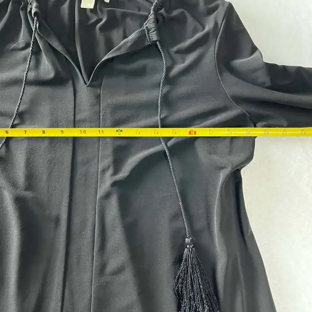 Michael Michael‎ Kors Black Boho Tassel Tie Tunic Dress 3/4 Sleeve M